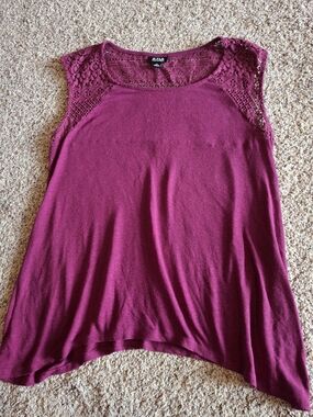 a.n.a Women's Sleeveless Lace-Yoke Tank in Deep Berry